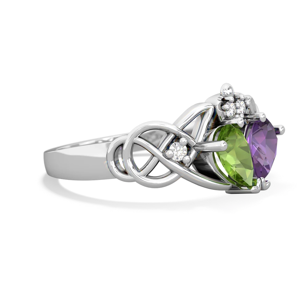 Peridot 'One Heart' Celtic Knot Claddagh 14K White Gold ring R5322