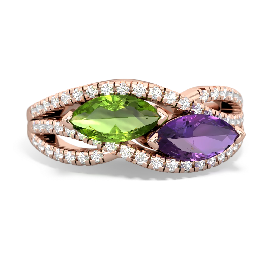 Peridot Diamond Rivers 14K Rose Gold ring R3070