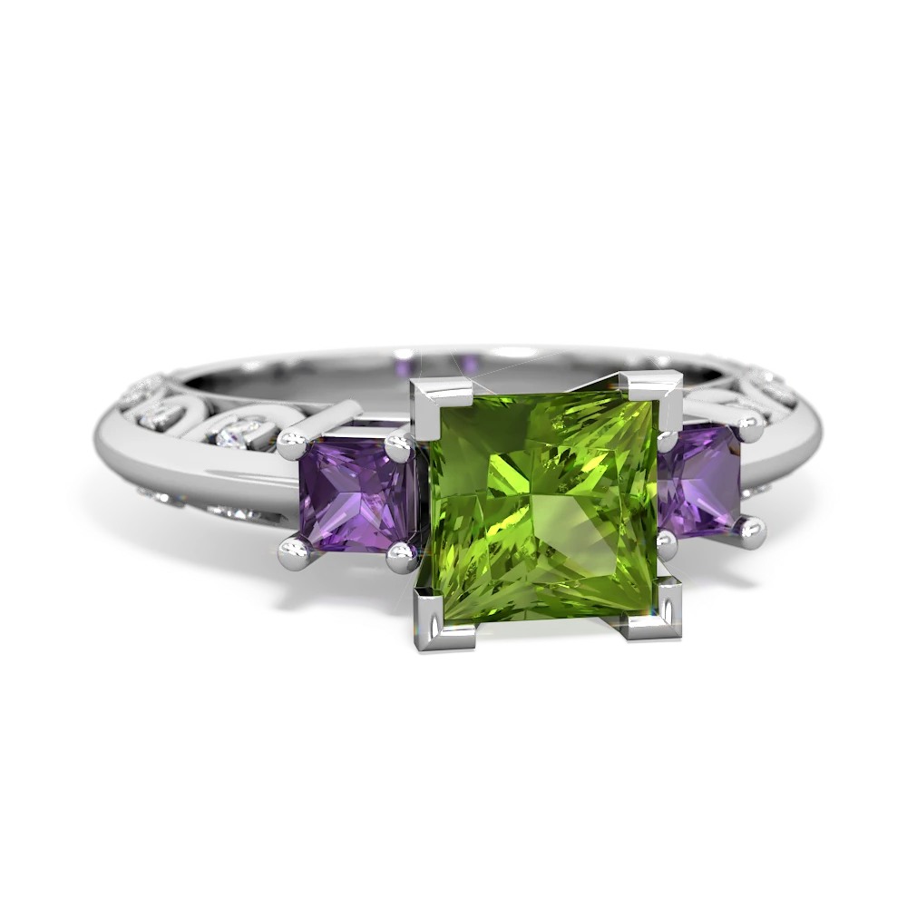 Peridot Eternal Embrace Engagement 14K White Gold ring C2001