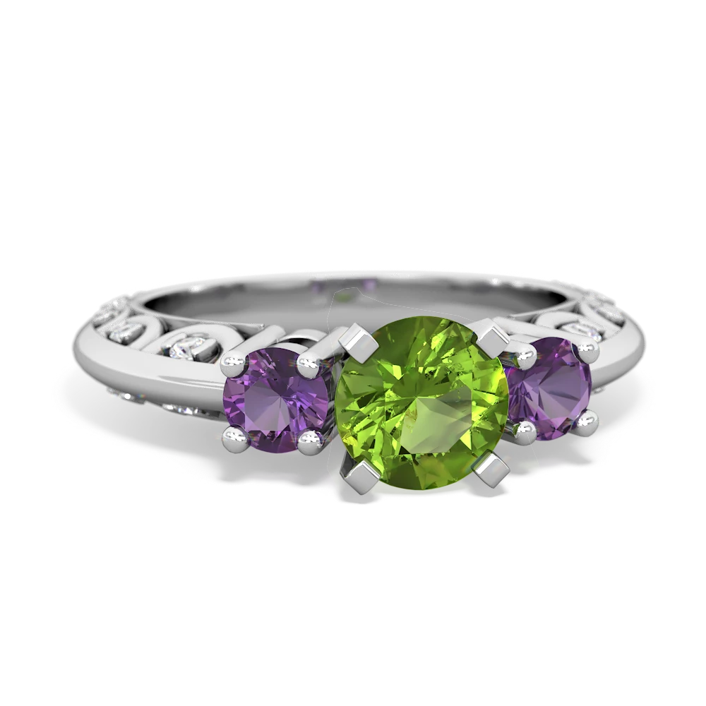 Peridot Art Deco Eternal Embrace Engagement 14K White Gold ring C2003