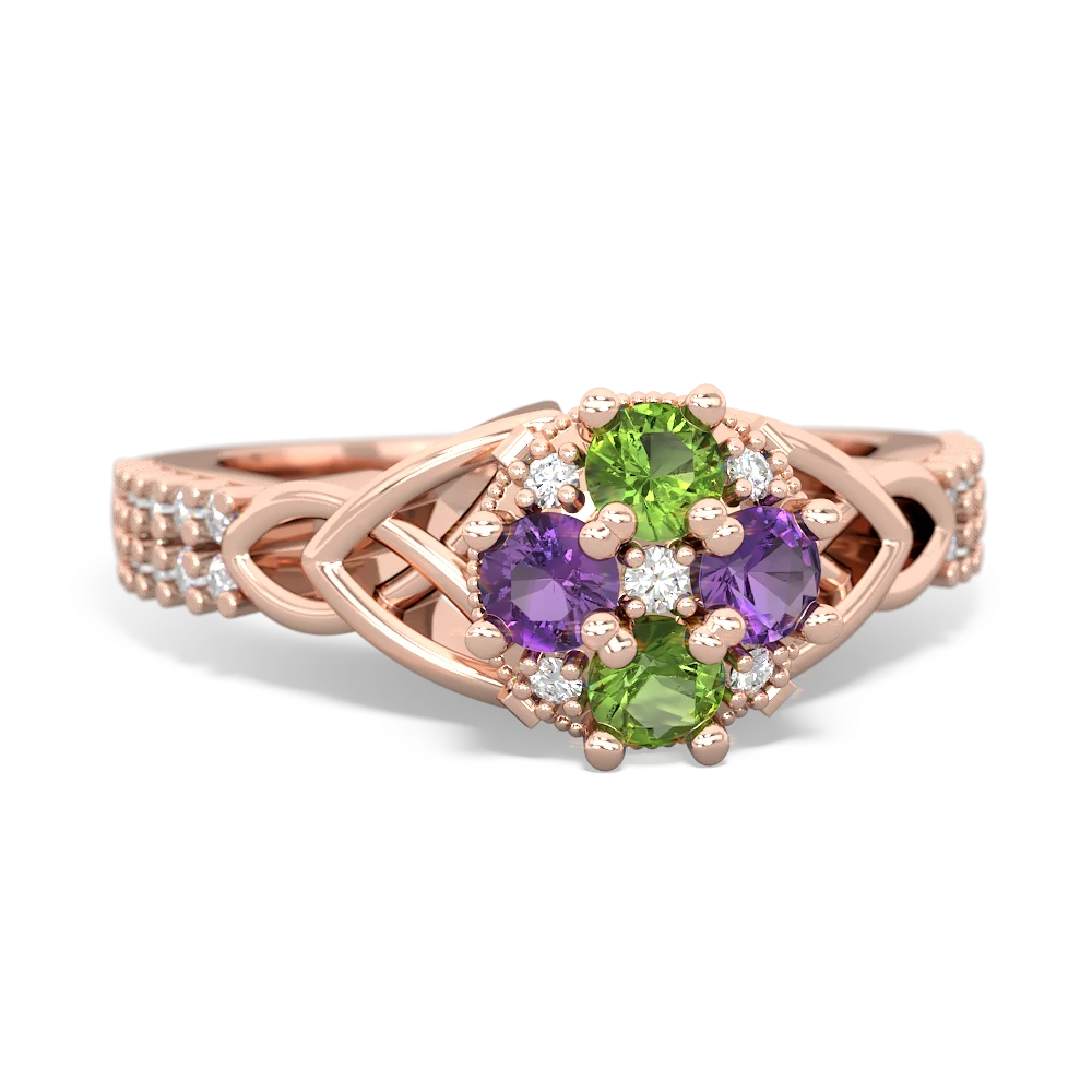 Peridot Celtic Knot Cluster Engagement 14K Rose Gold ring R26443RD