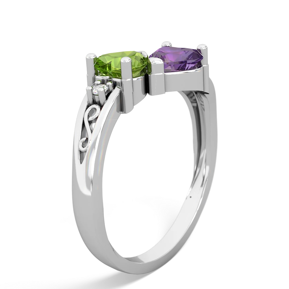 Peridot Snuggling Hearts 14K White Gold ring R2178