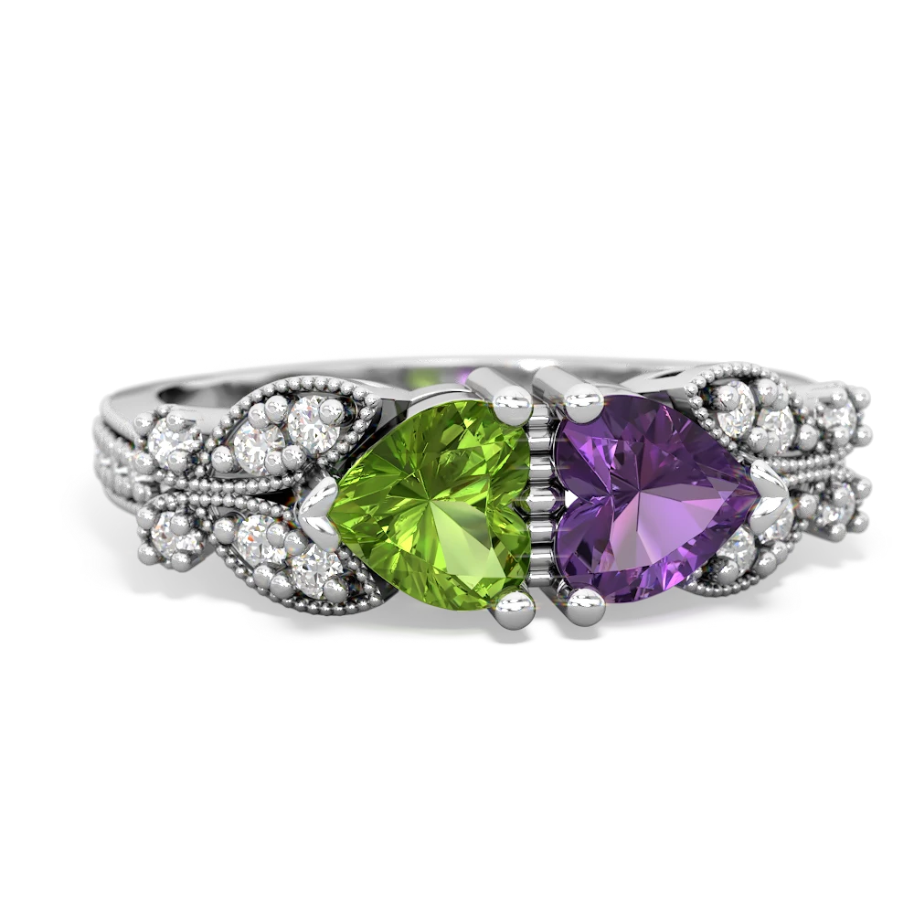 Peridot Diamond Butterflies 14K White Gold ring R5601