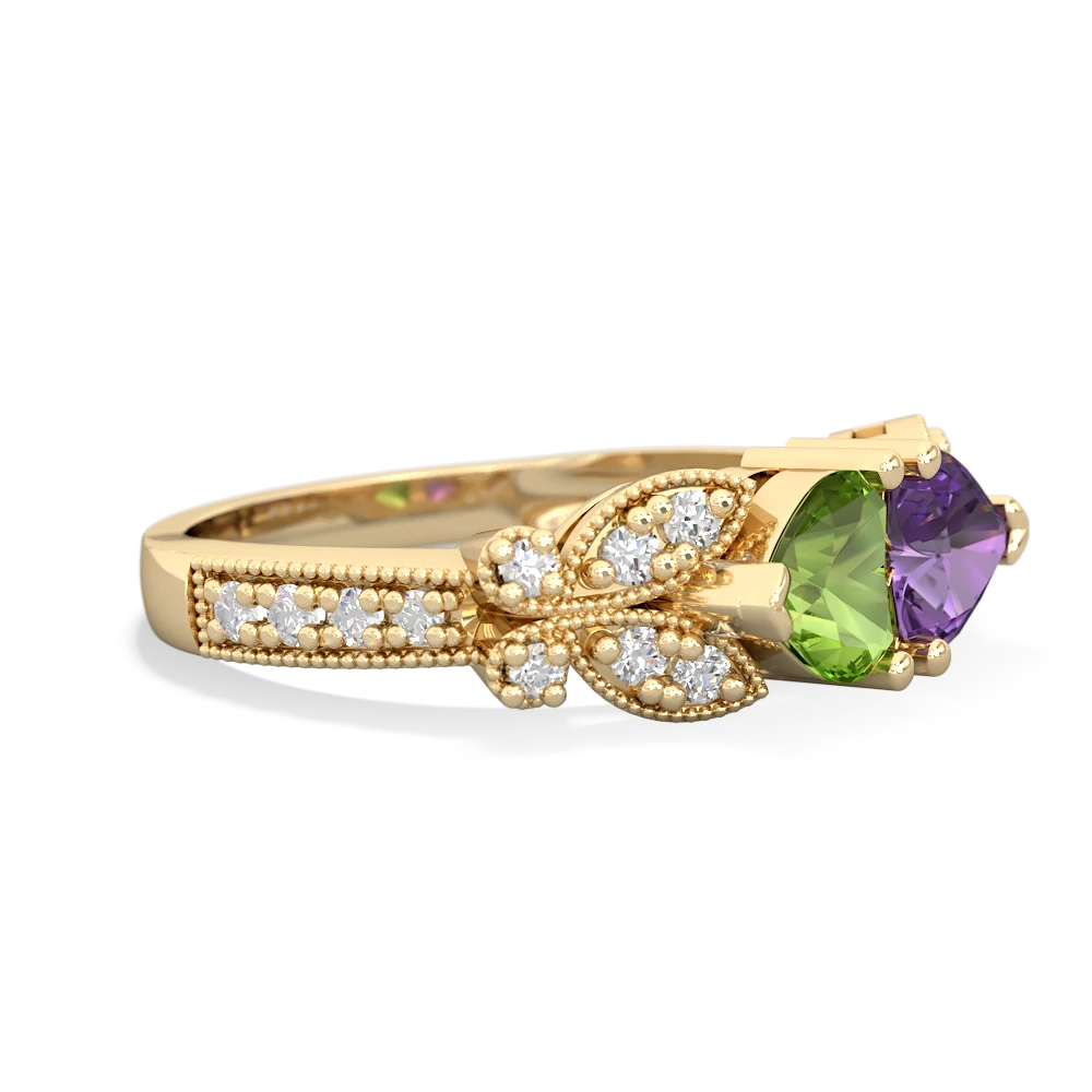 Peridot Diamond Butterflies 14K Yellow Gold ring R5601