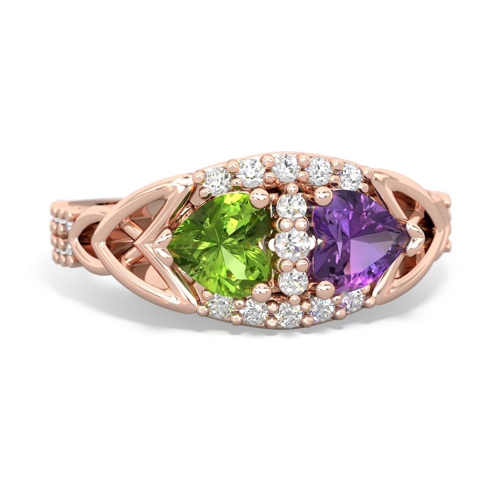 Peridot Sparkling Celtic Knot 14K Rose Gold ring R2645