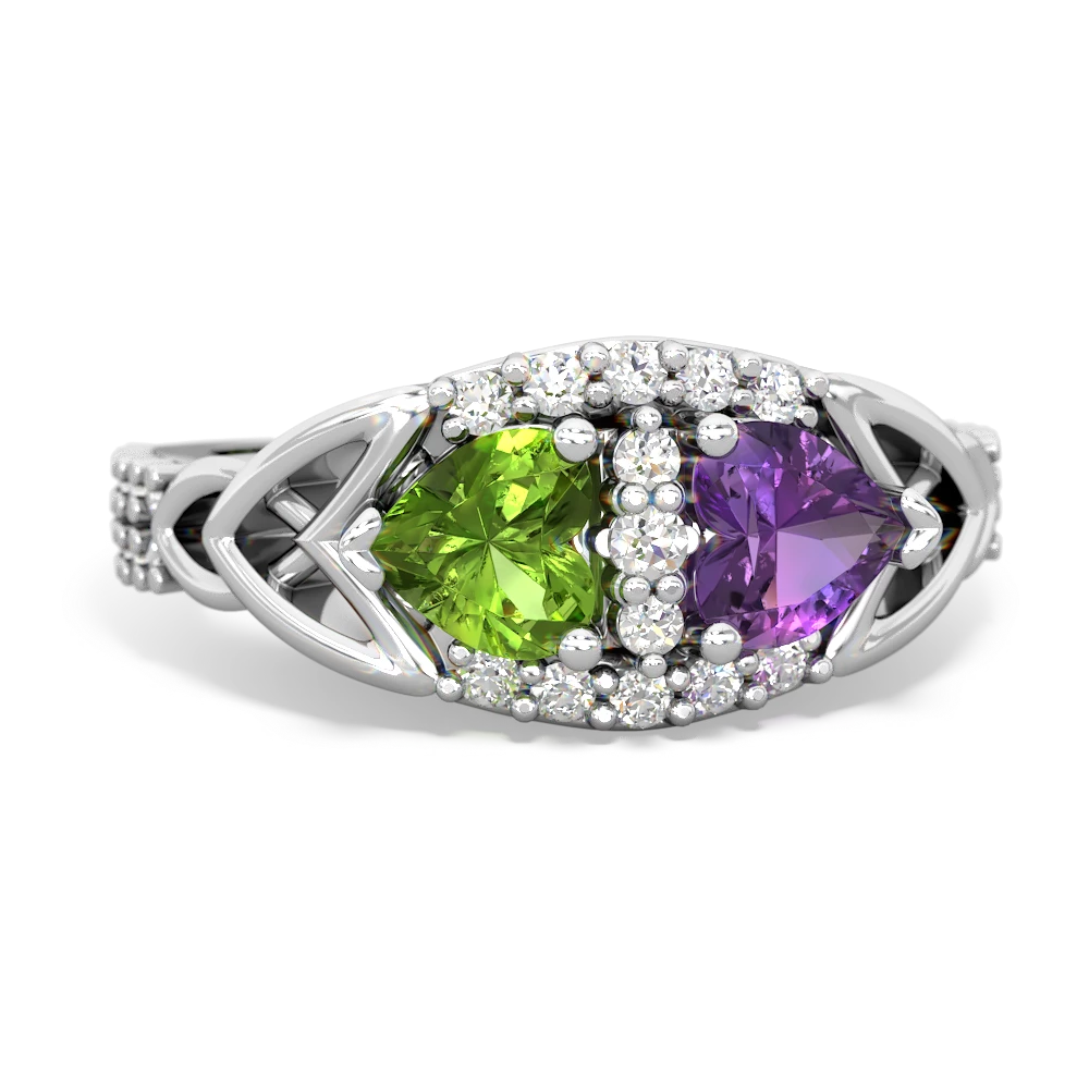 Peridot Sparkling Celtic Knot 14K White Gold ring R2645