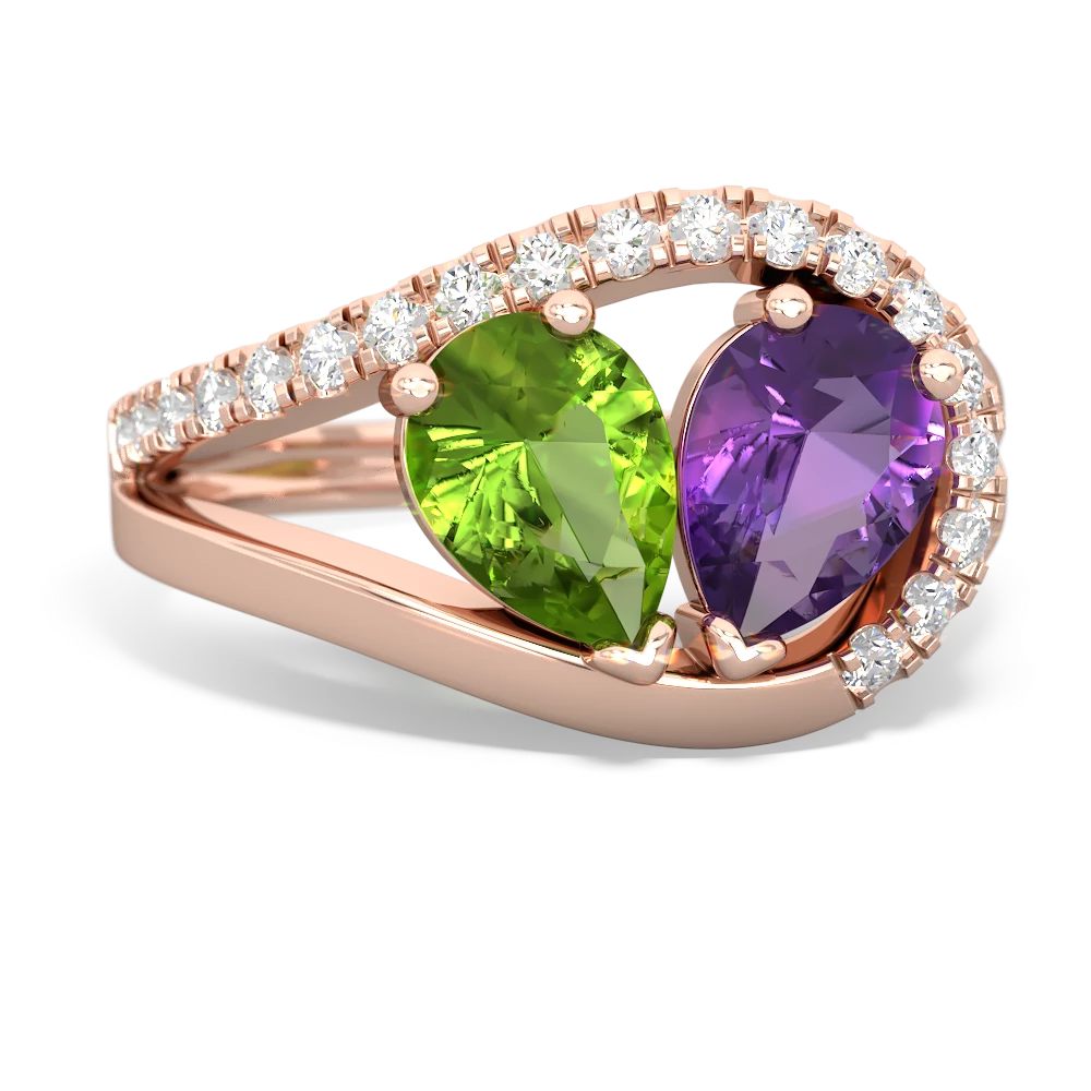 Peridot Nestled Heart Keepsake 14K Rose Gold ring R5650