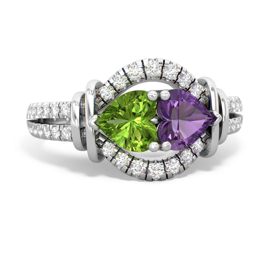 Peridot Art-Deco Keepsake 14K White Gold ring R5630