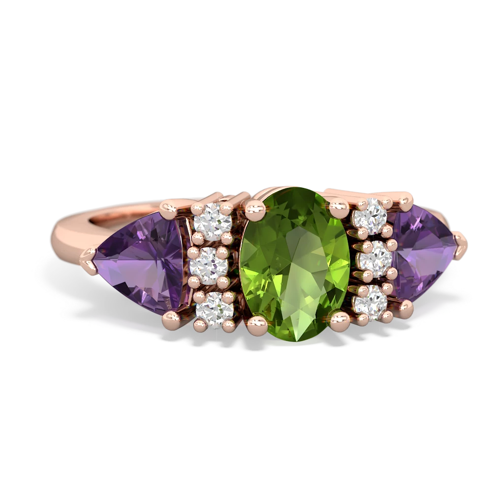 Peridot Antique Style Three Stone 14K Rose Gold ring R2186