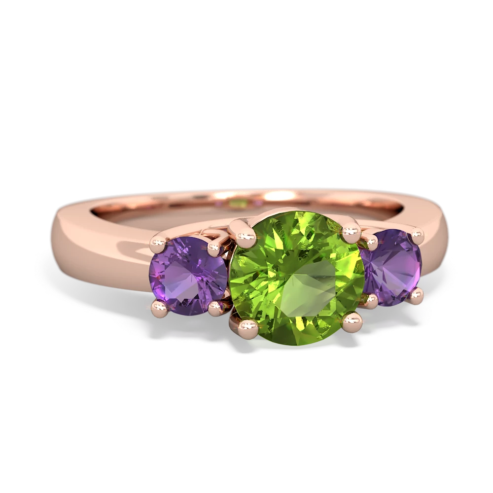 Peridot Three Stone Round Trellis 14K Rose Gold ring R4018