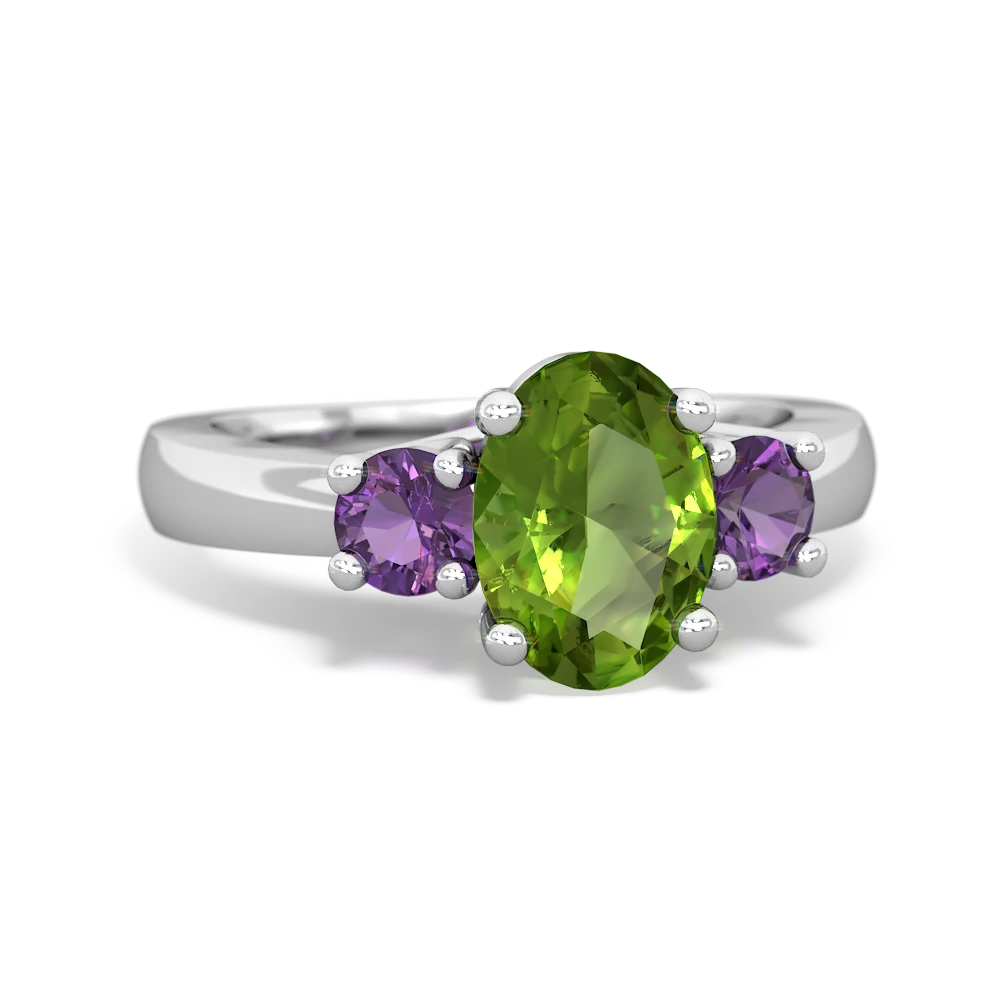 Peridot Three Stone Oval Trellis 14K White Gold ring R4024