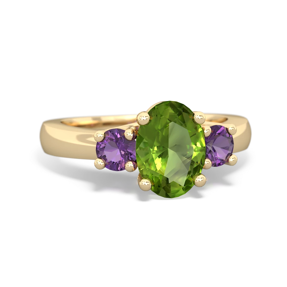 Peridot Three Stone Oval Trellis 14K Yellow Gold ring R4024