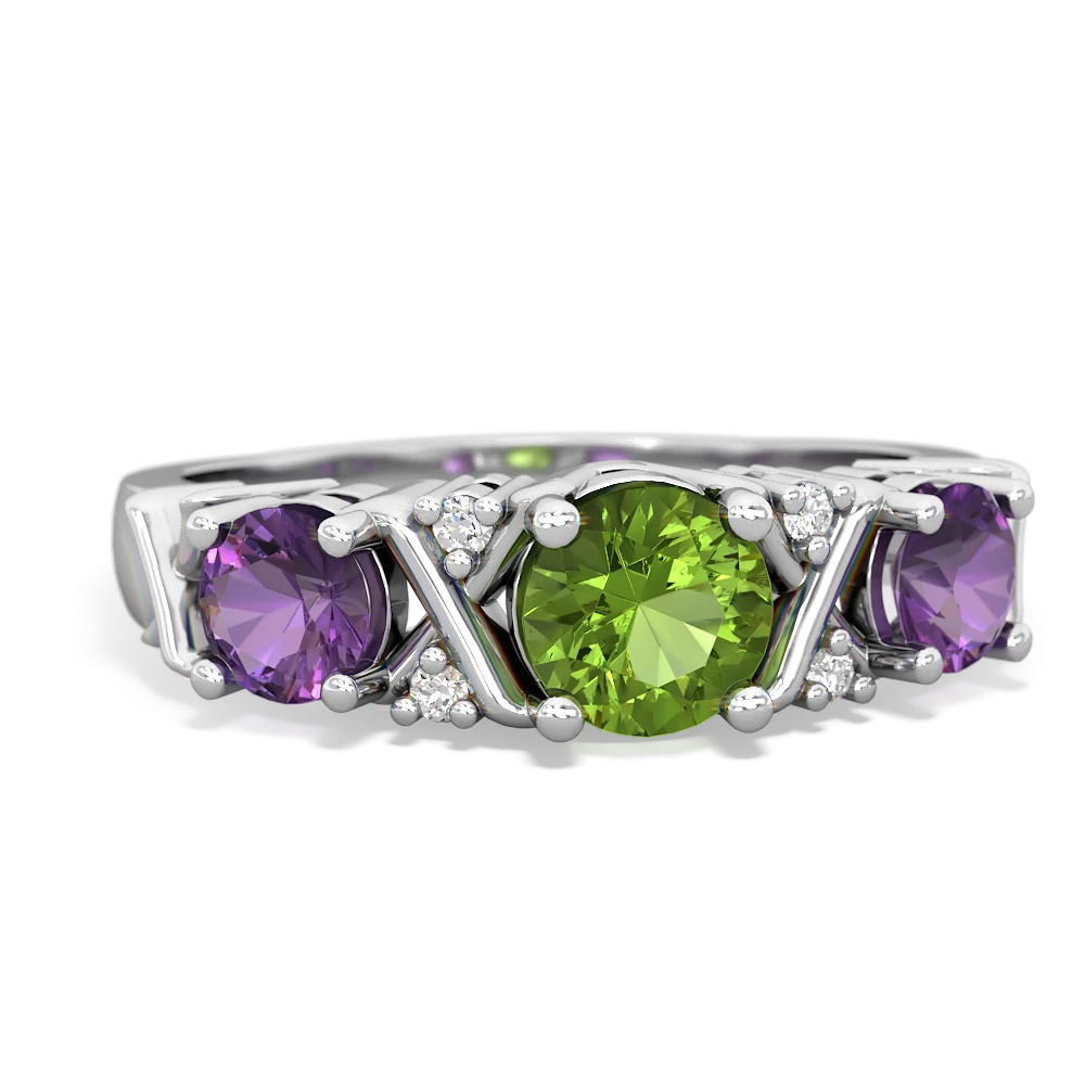 Peridot Hugs And Kisses 14K White Gold ring R5016