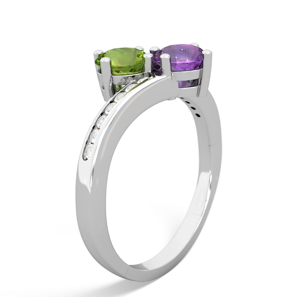 Peridot Channel Set Two Stone 14K White Gold ring R5303