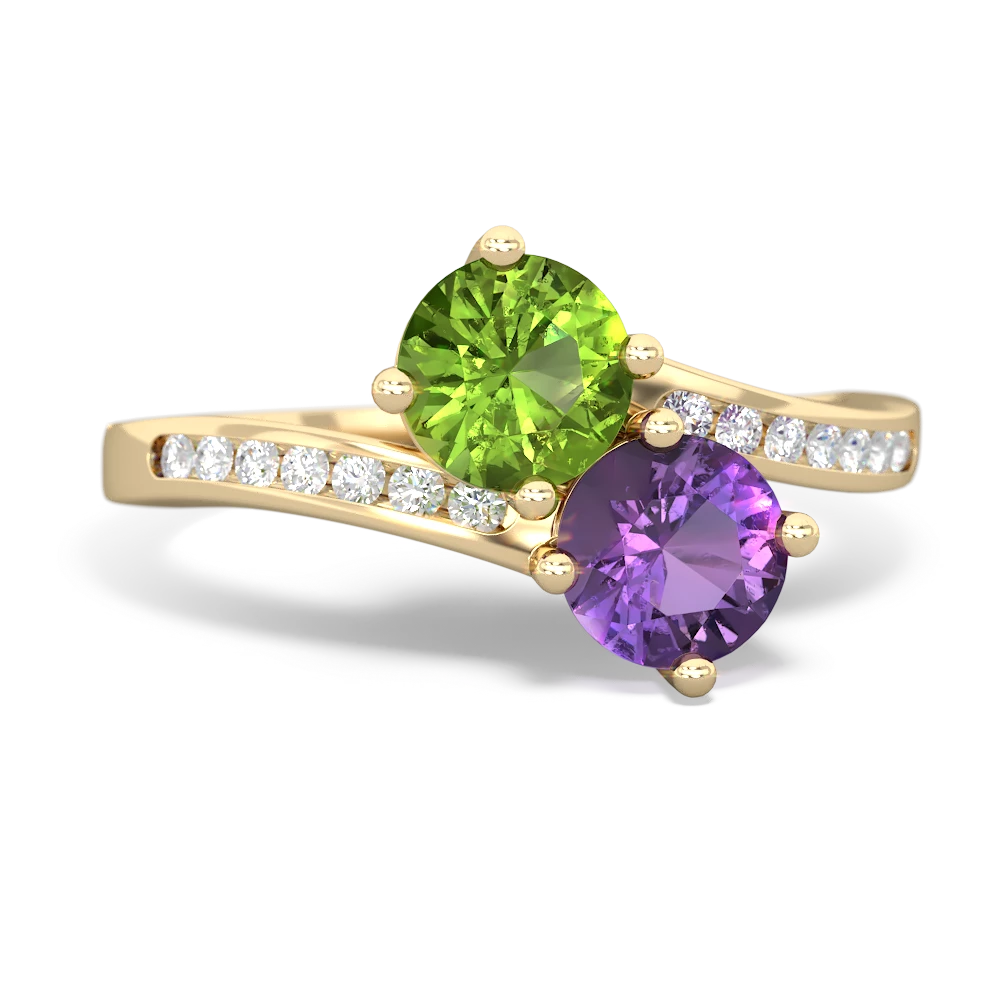 Peridot Channel Set Two Stone 14K Yellow Gold ring R5303