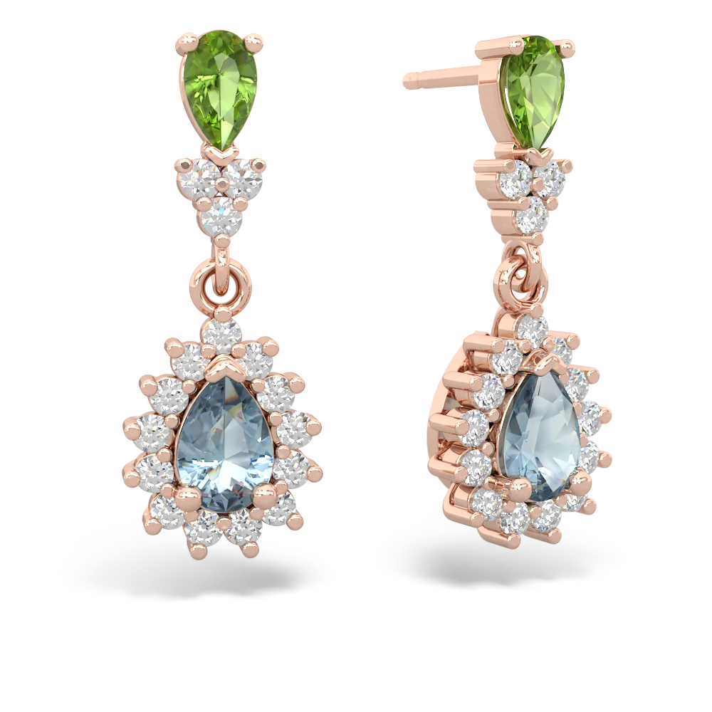 Peridot Halo Pear Dangle 14K Rose Gold earrings E1882