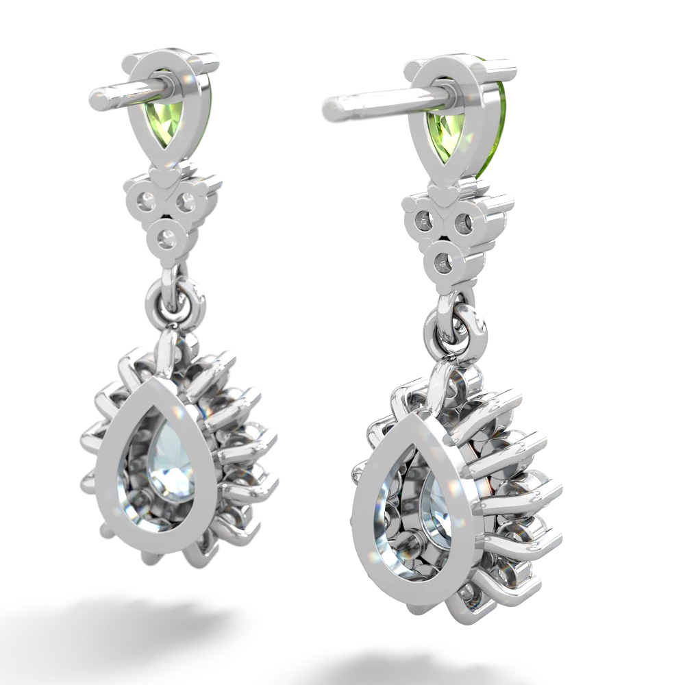 Peridot Halo Pear Dangle 14K White Gold earrings E1882