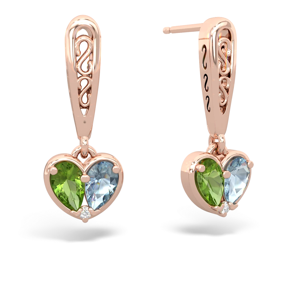 Peridot Filligree Heart 14K Rose Gold earrings E5070