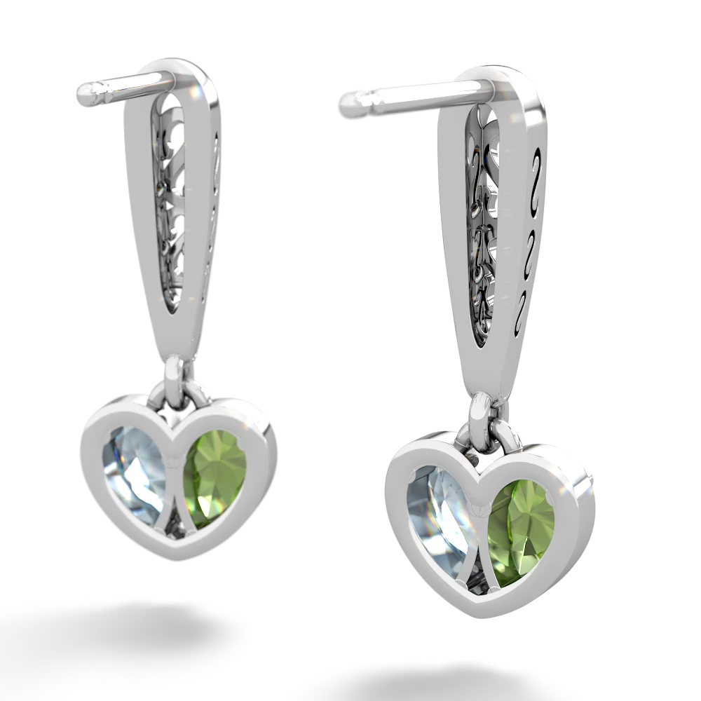 Peridot Filligree Heart 14K White Gold earrings E5070