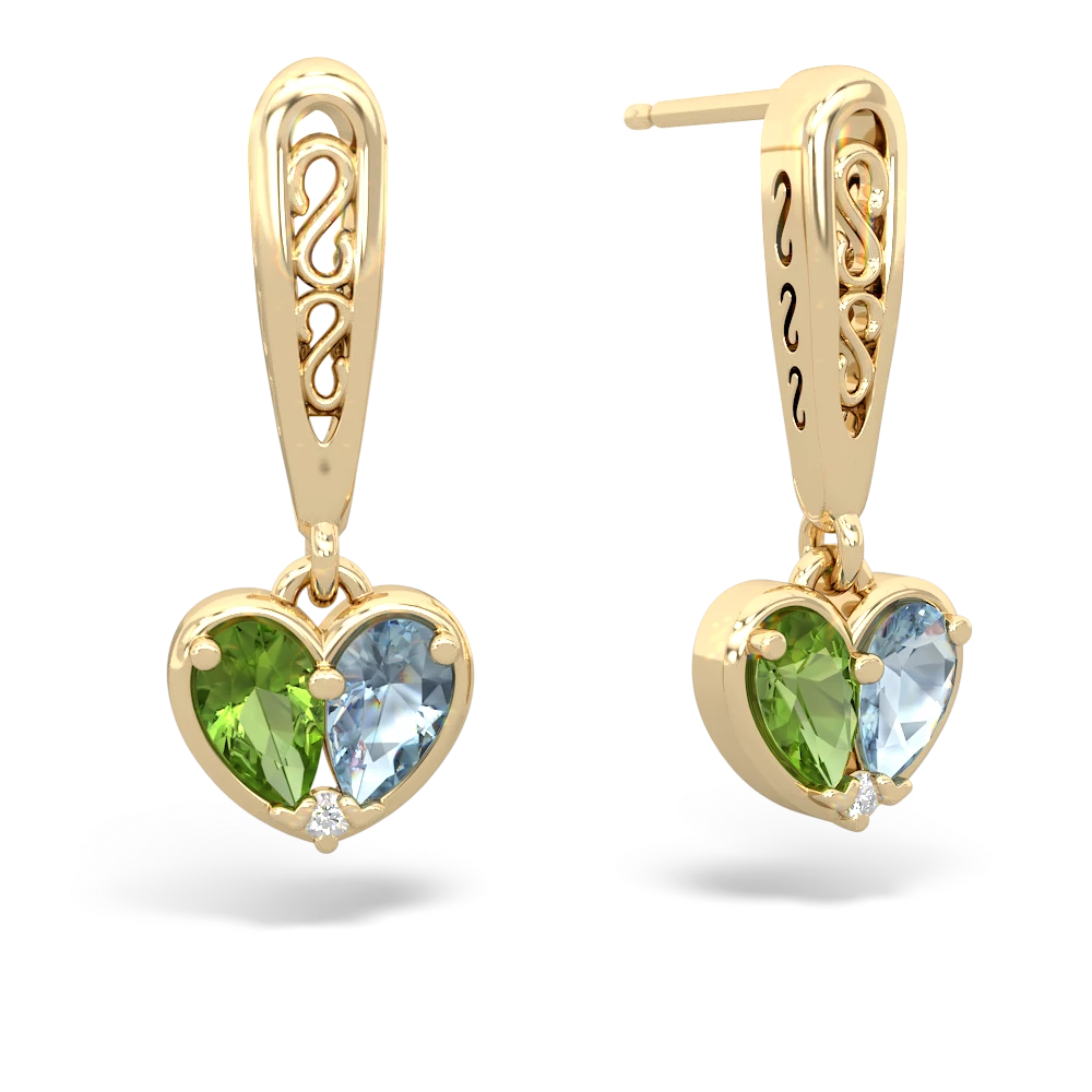 Peridot Filligree Heart 14K Yellow Gold earrings E5070