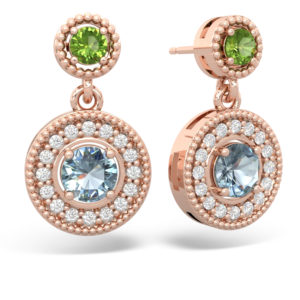 Peridot Halo Dangle 14K Rose Gold earrings E5319