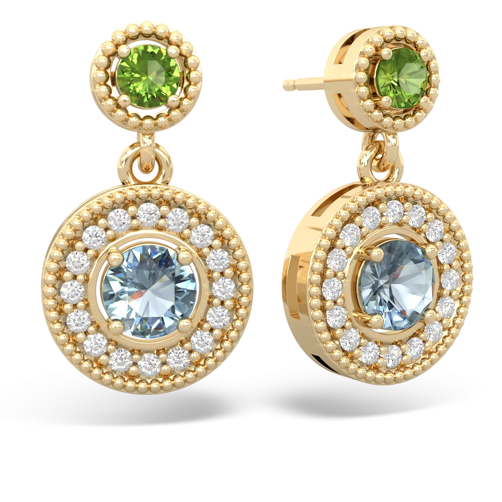 Peridot Halo Dangle 14K Yellow Gold earrings E5319