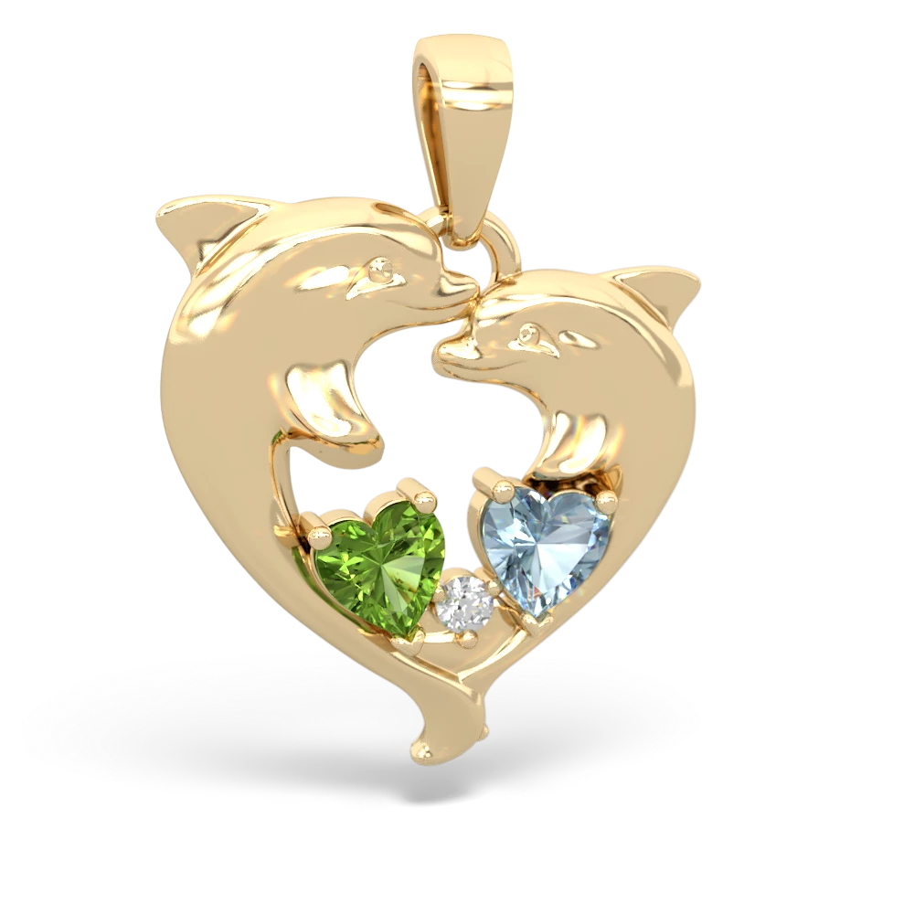 Peridot Dolphin Heart 14K Yellow Gold pendant P5820