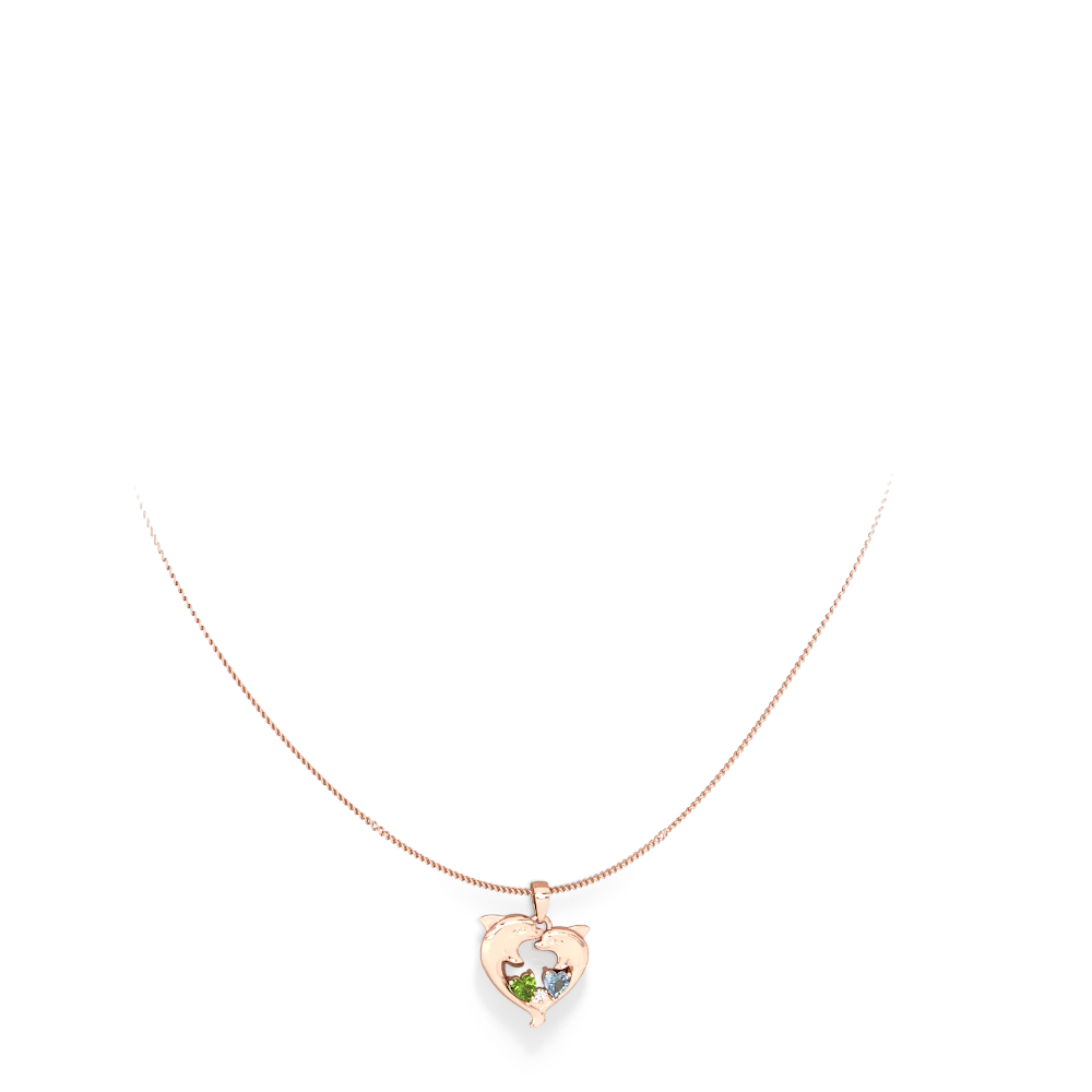 Peridot Dolphin Heart 14K Rose Gold pendant P5820