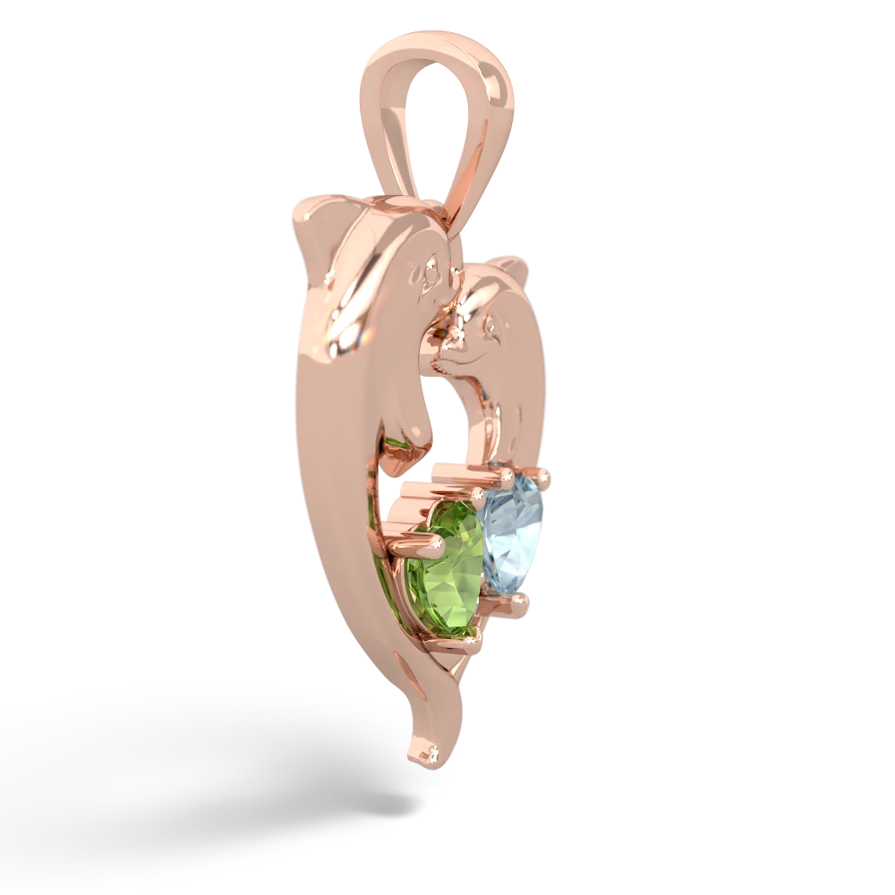 Peridot Dolphin Heart 14K Rose Gold pendant P5820