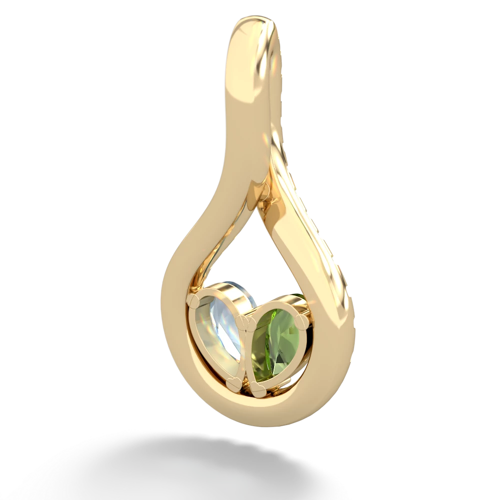 Peridot Pave Twist 'One Heart' 14K Yellow Gold pendant P5360