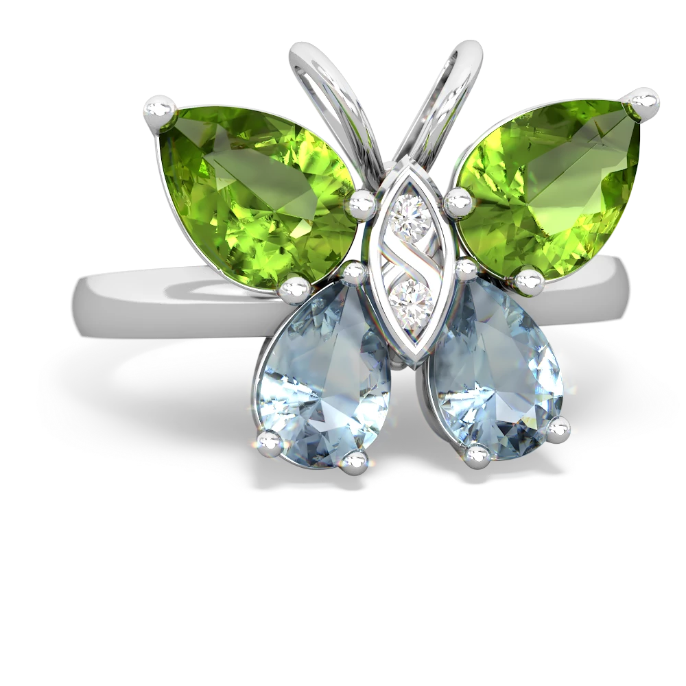 Peridot Butterfly 14K White Gold ring R2215