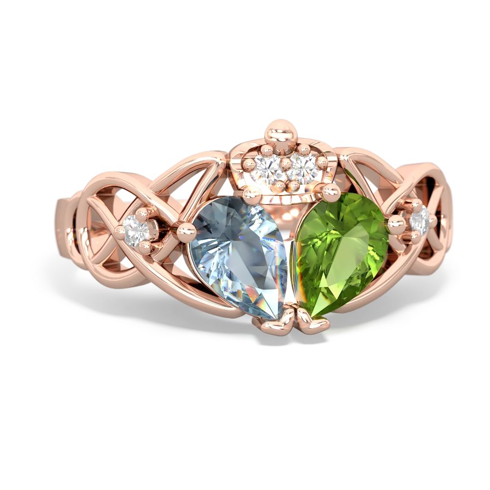 Peridot 'One Heart' Celtic Knot Claddagh 14K Rose Gold ring R5322