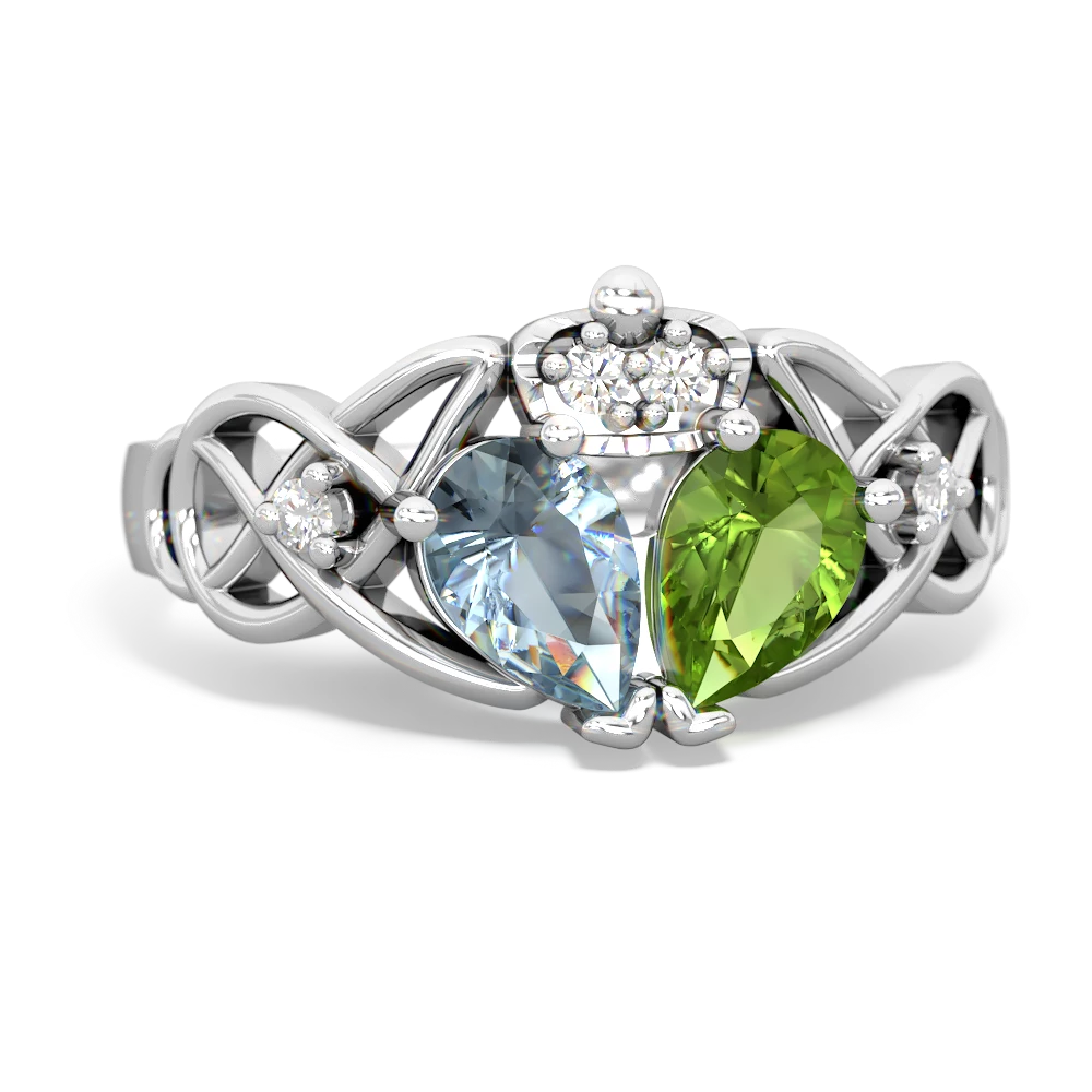 Peridot 'One Heart' Celtic Knot Claddagh 14K White Gold ring R5322