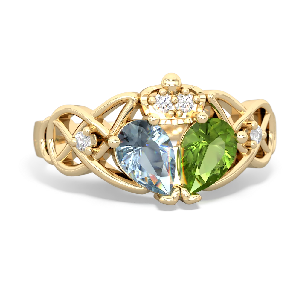 Peridot 'One Heart' Celtic Knot Claddagh 14K Yellow Gold ring R5322