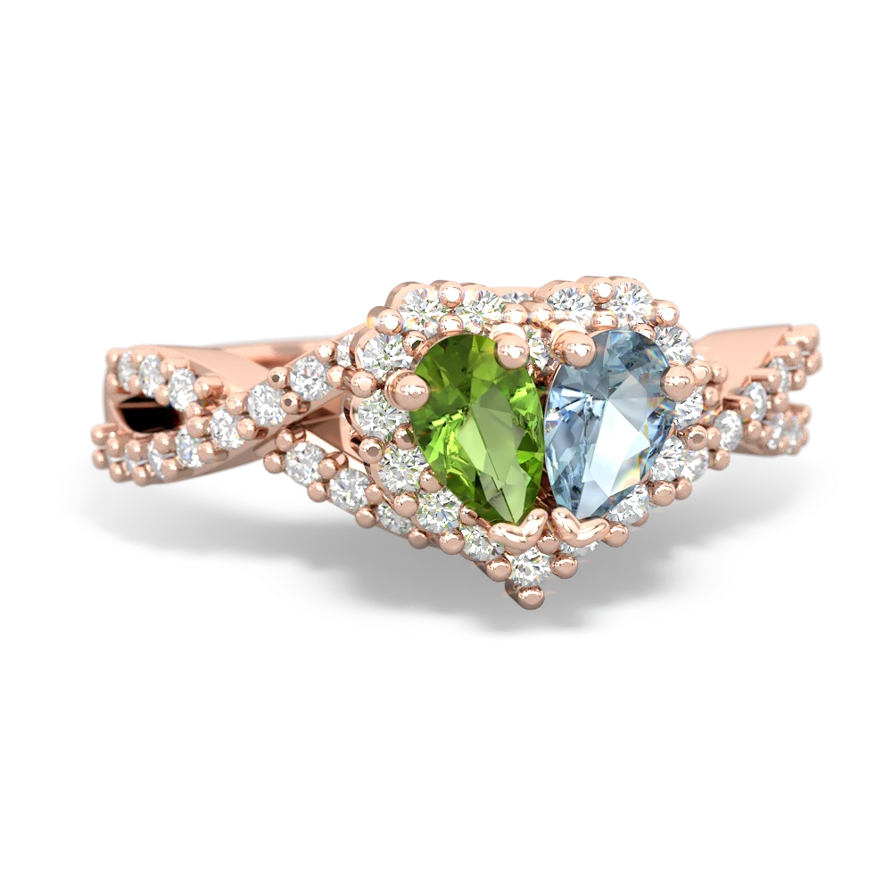 Peridot Diamond Twist 'One Heart' 14K Rose Gold ring R2640HRT