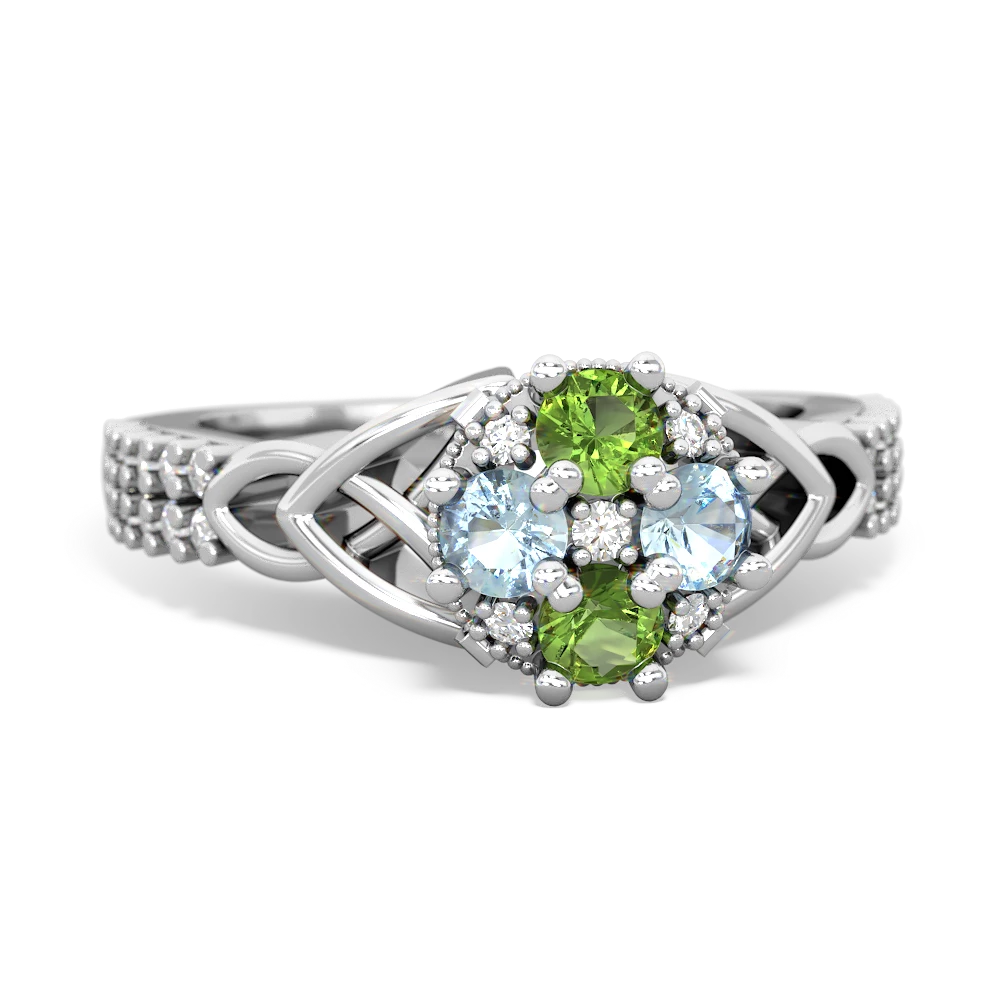 Peridot Celtic Knot Cluster Engagement 14K White Gold ring R26443RD