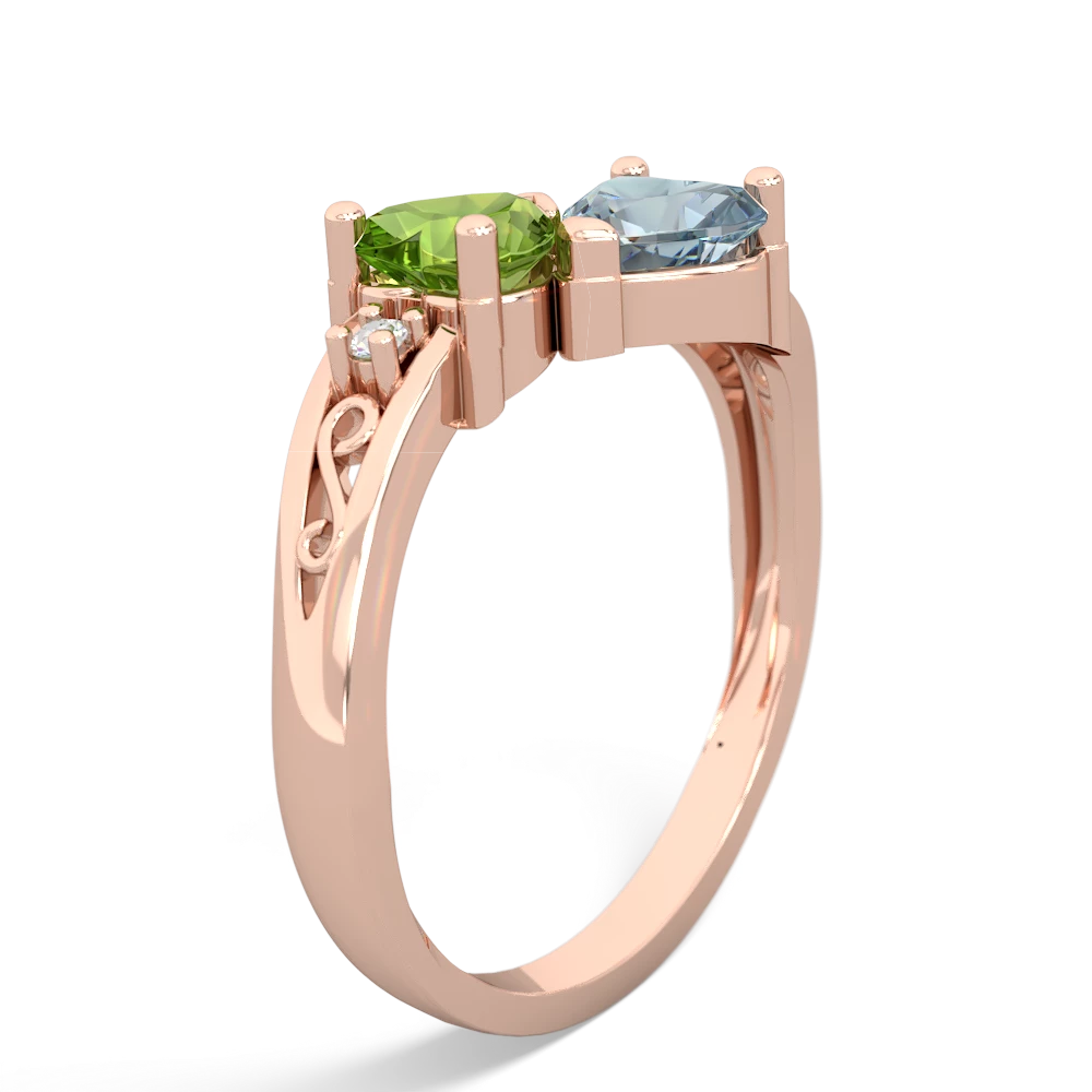 Peridot Snuggling Hearts 14K Rose Gold ring R2178