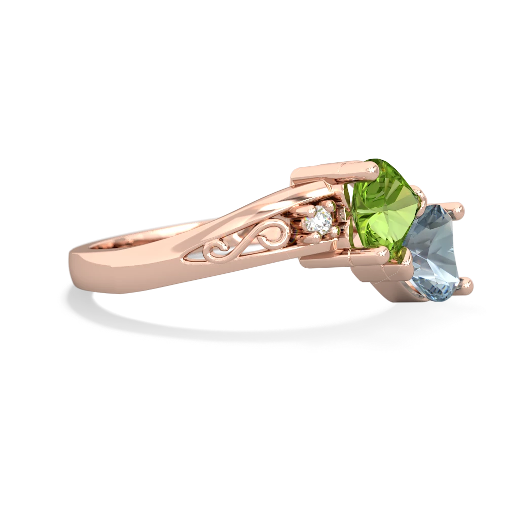 Peridot Snuggling Hearts 14K Rose Gold ring R2178