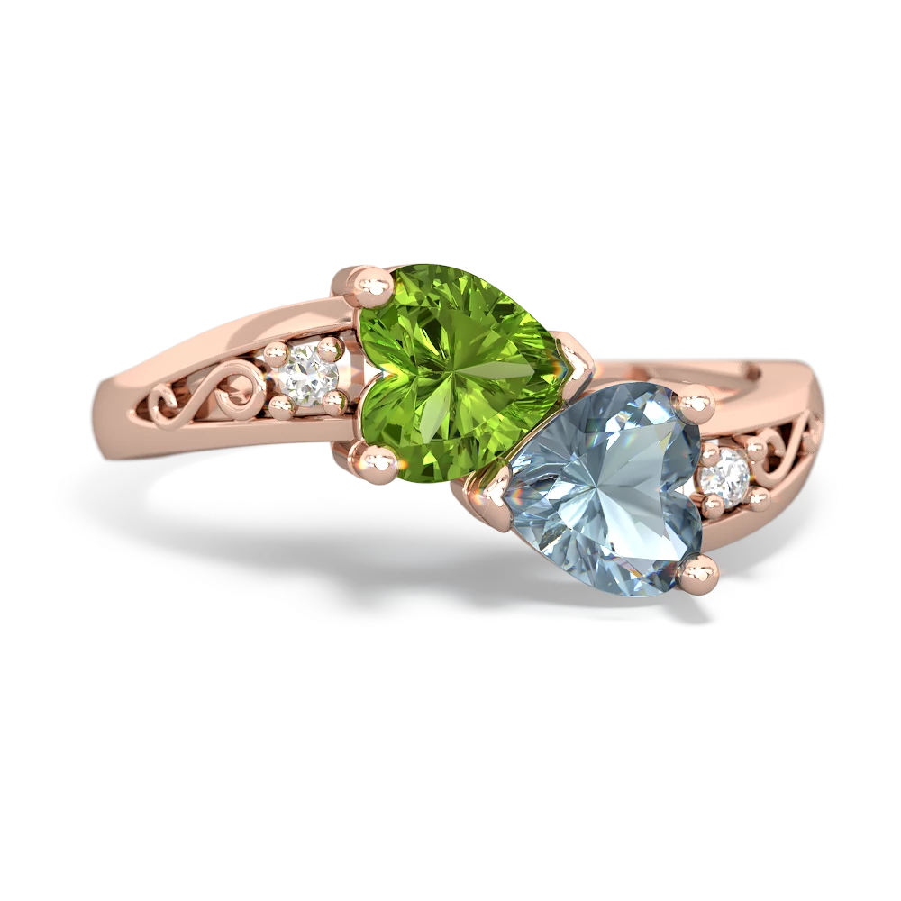 Peridot Snuggling Hearts 14K Rose Gold ring R2178