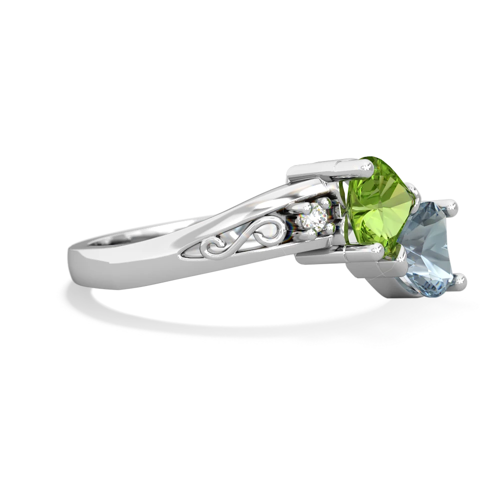 Peridot Snuggling Hearts 14K White Gold ring R2178