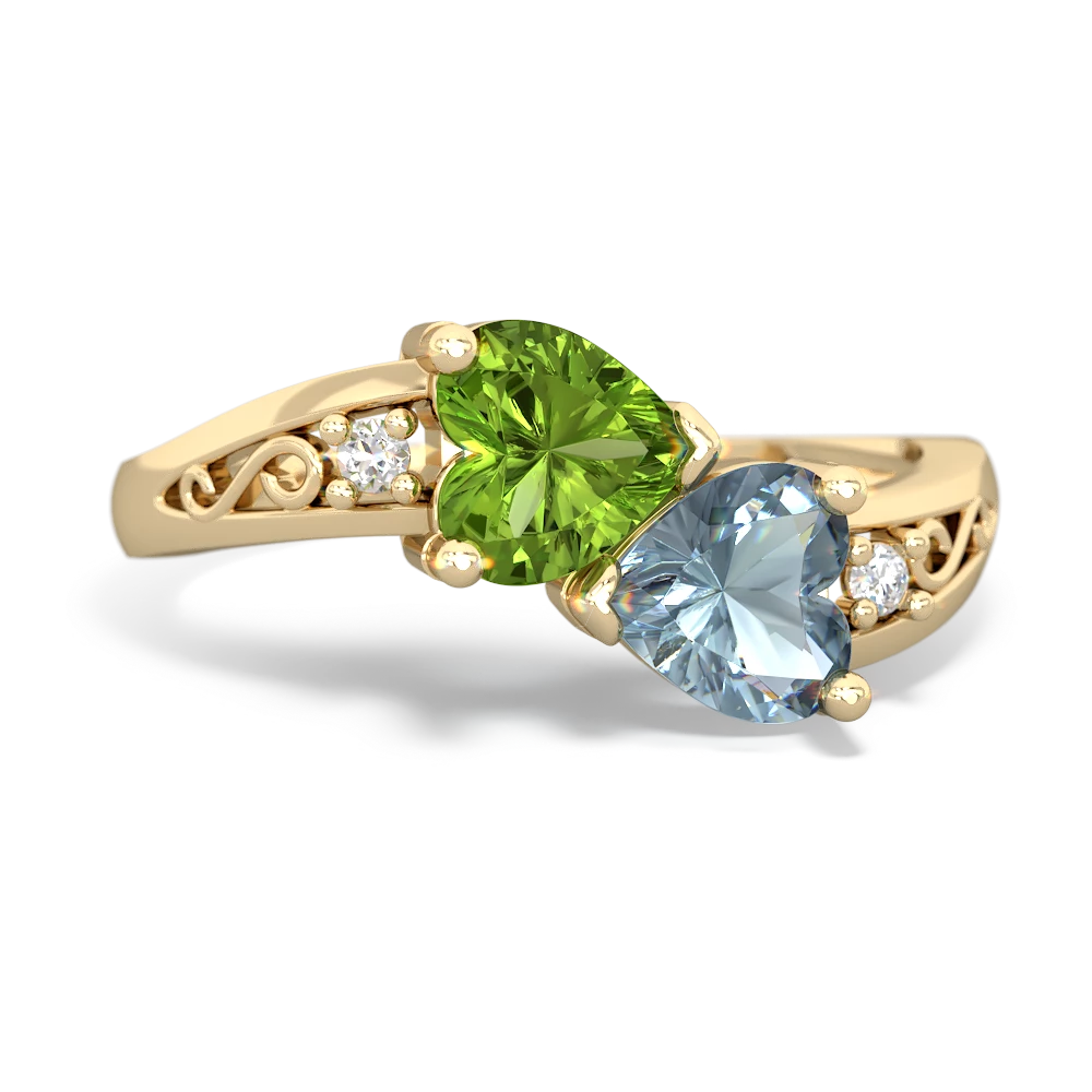 Peridot Snuggling Hearts 14K Yellow Gold ring R2178