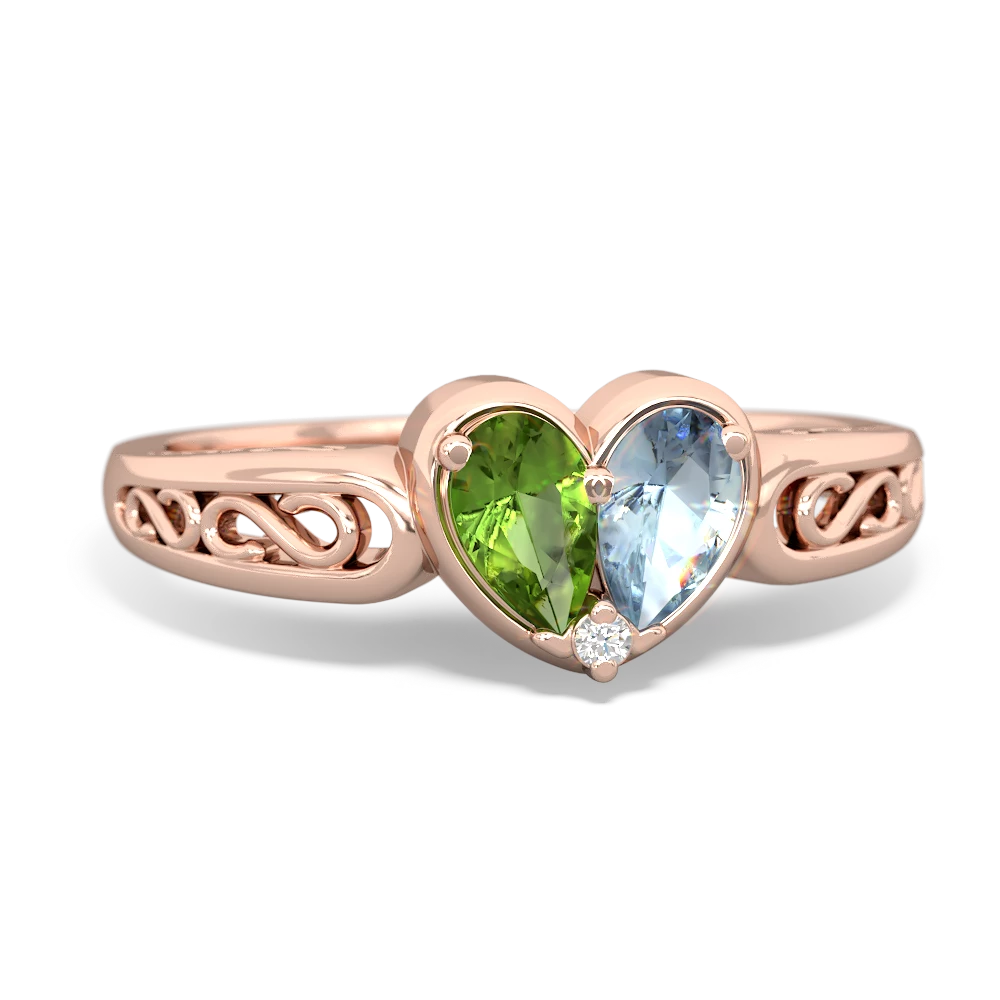 Peridot Filligree 'One Heart' 14K Rose Gold ring R5070