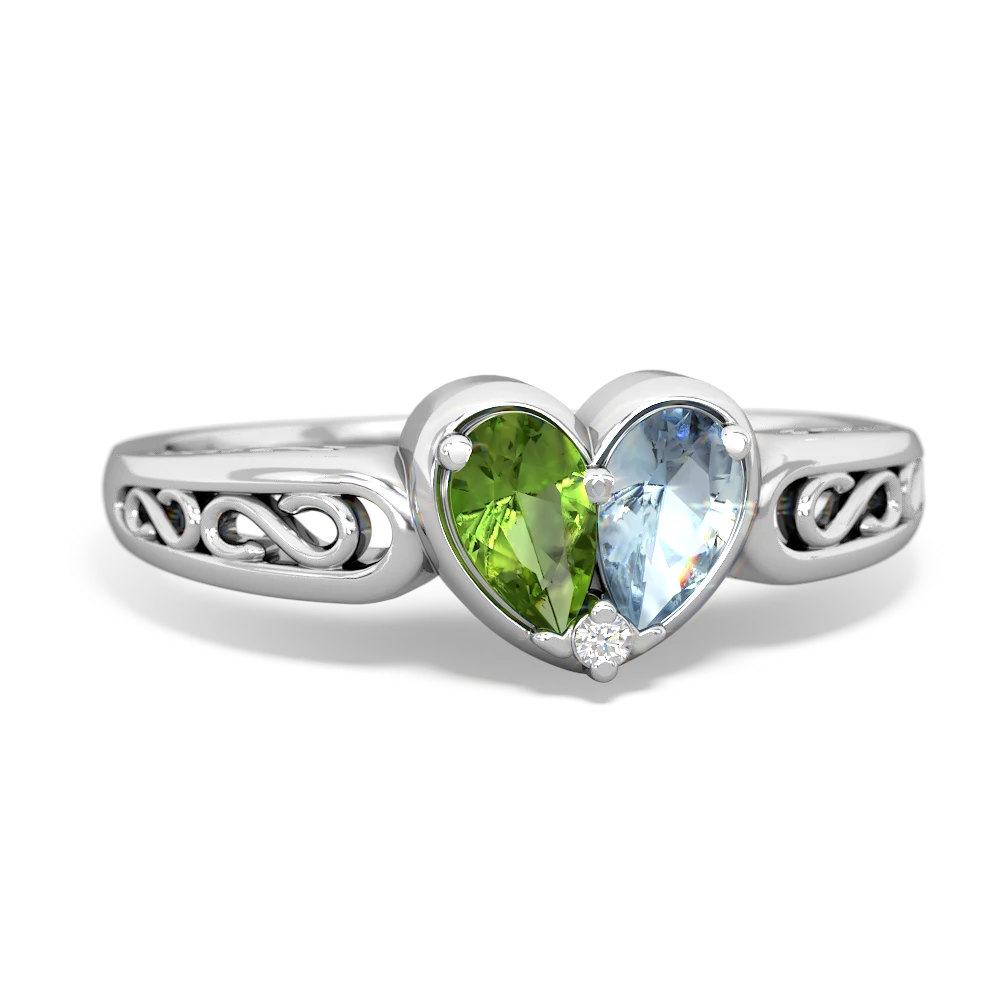 Peridot Filligree 'One Heart' 14K White Gold ring R5070