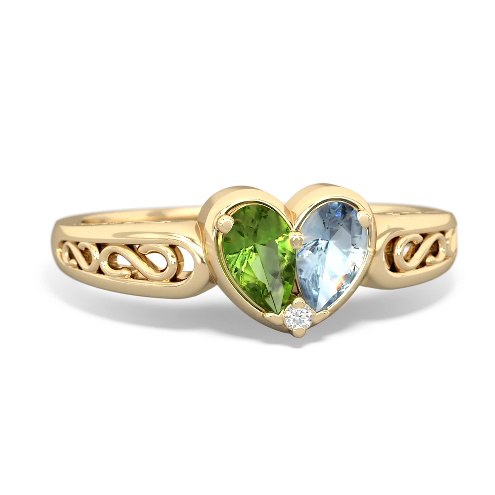 Peridot Filligree 'One Heart' 14K Yellow Gold ring R5070