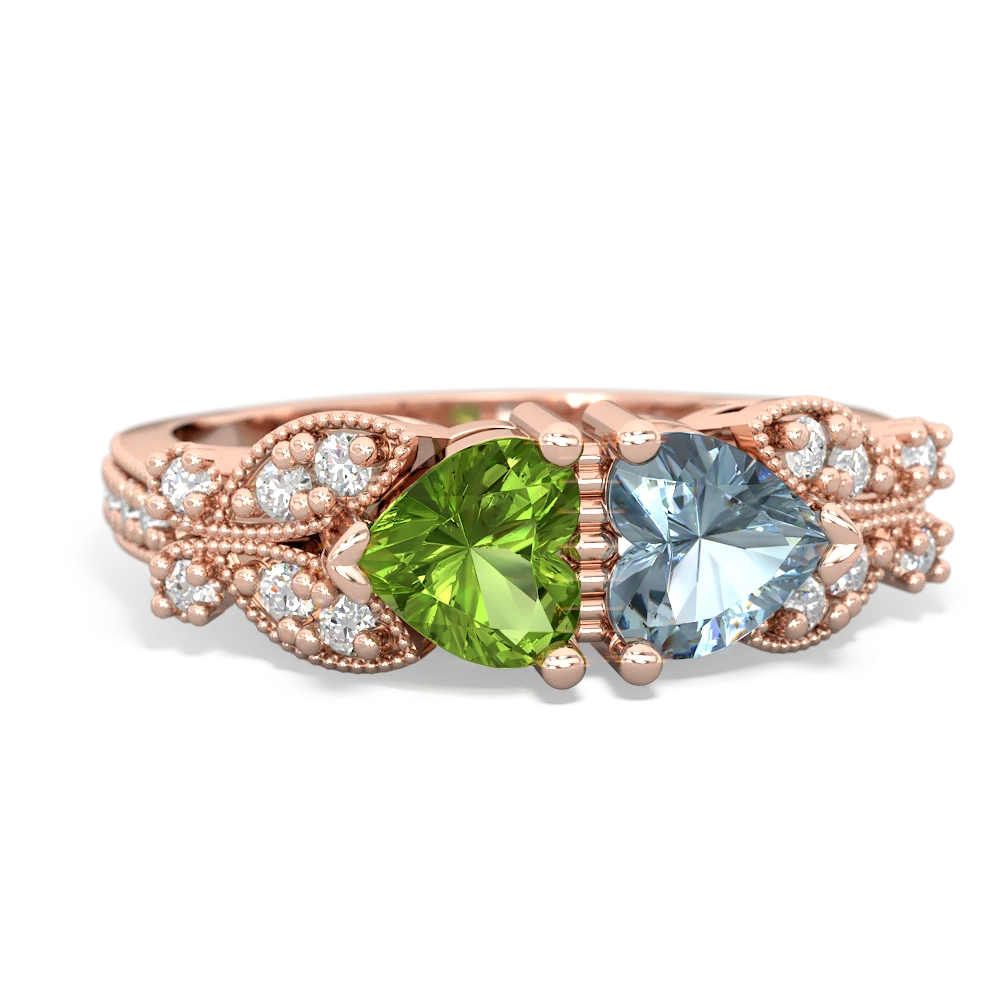 Peridot Diamond Butterflies 14K Rose Gold ring R5601