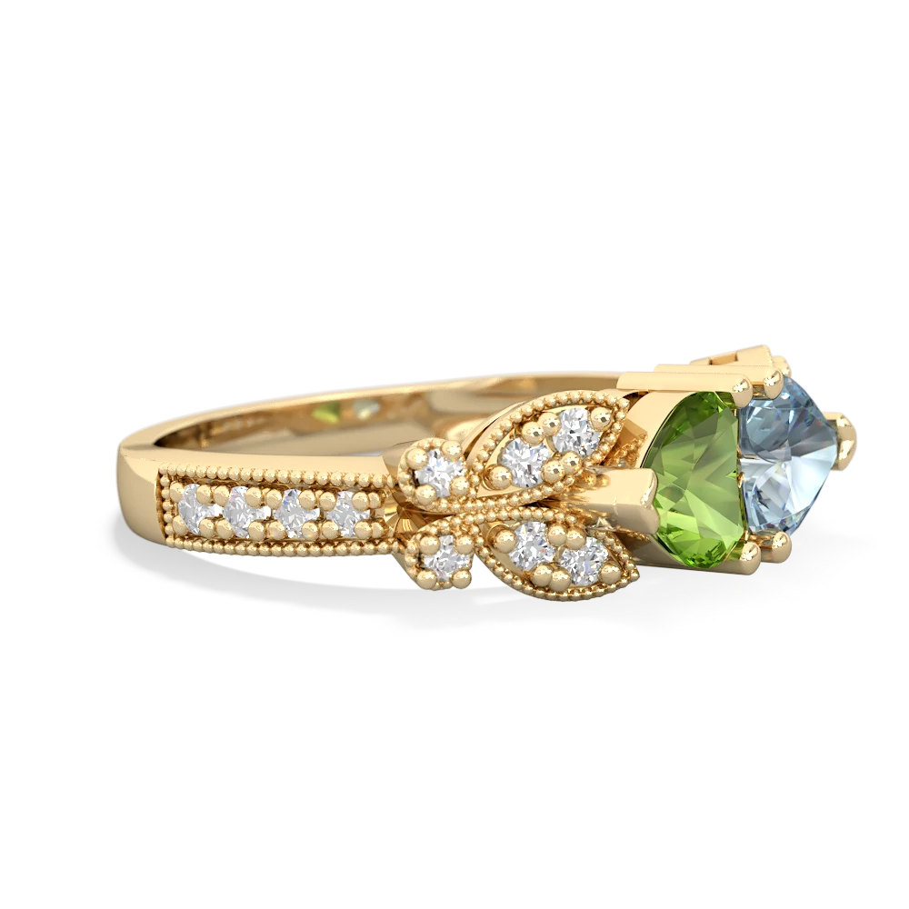 Peridot Diamond Butterflies 14K Yellow Gold ring R5601