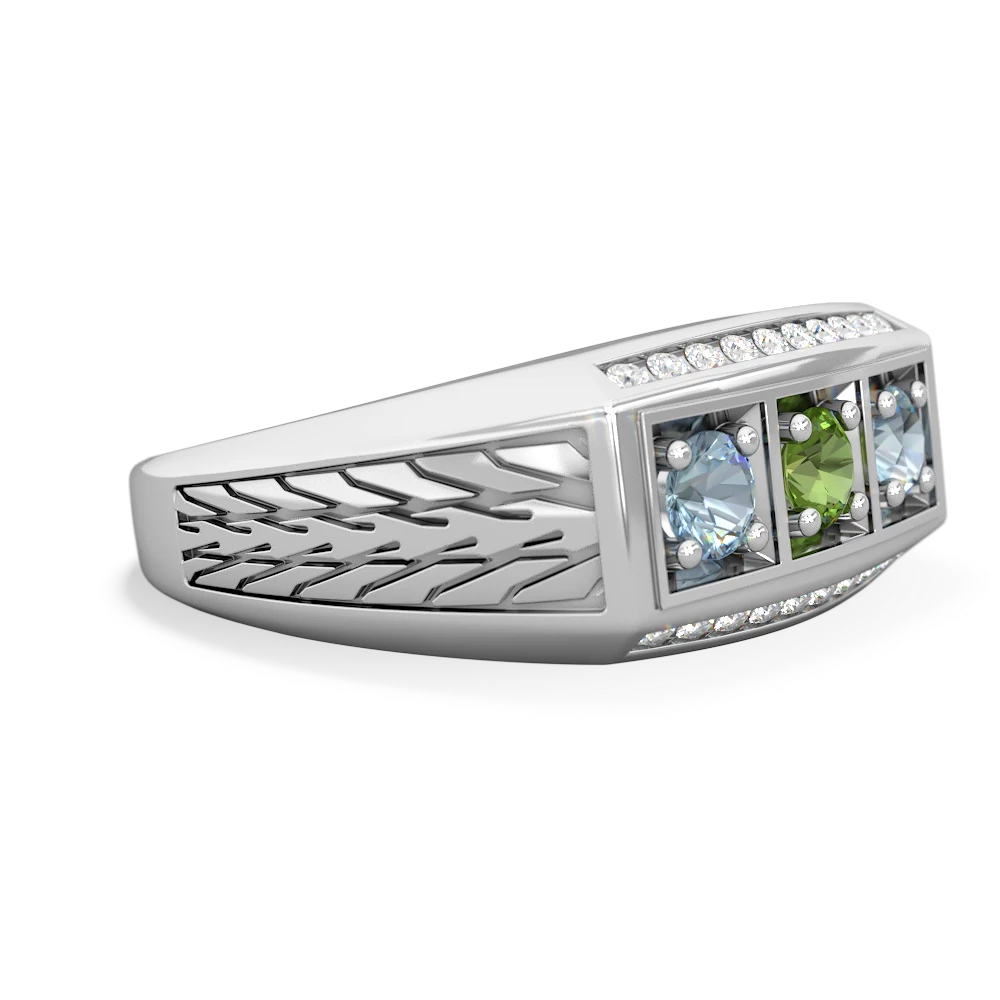 Peridot Three Stone Tire Tread Men's 14K White Gold ring R0520