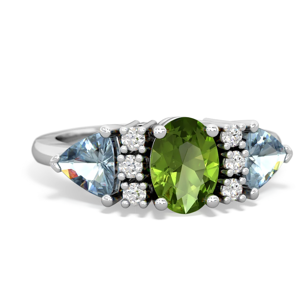 Peridot Antique Style Three Stone 14K White Gold ring R2186