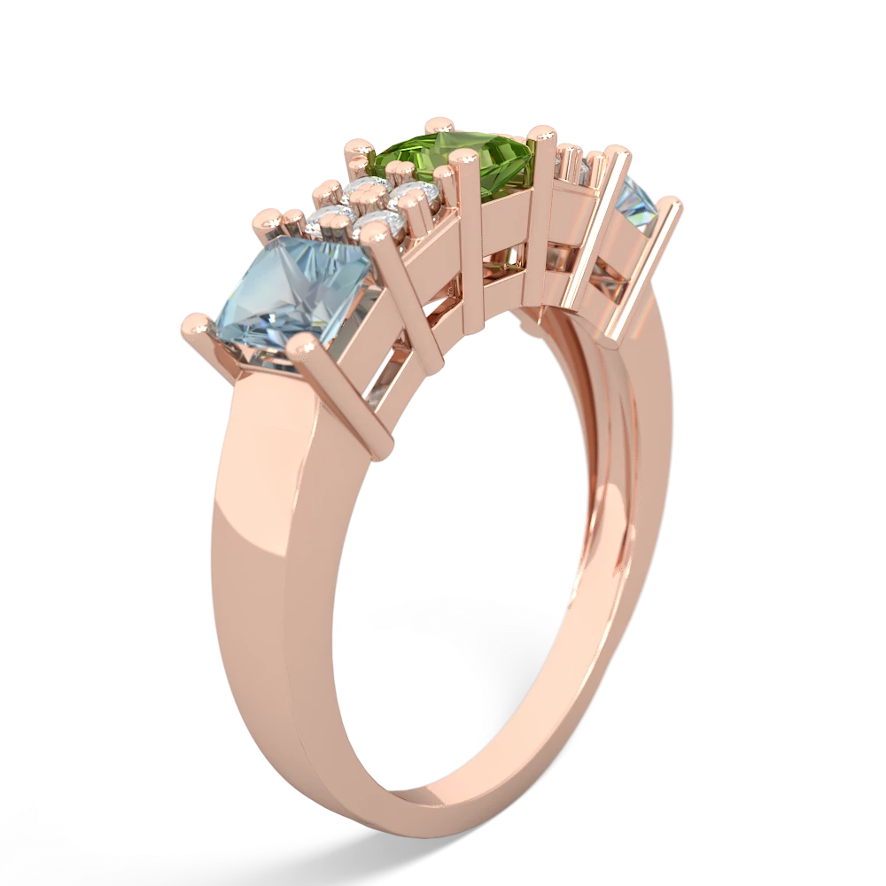 Peridot Three Stone Diamond Cluster 14K Rose Gold ring R2592