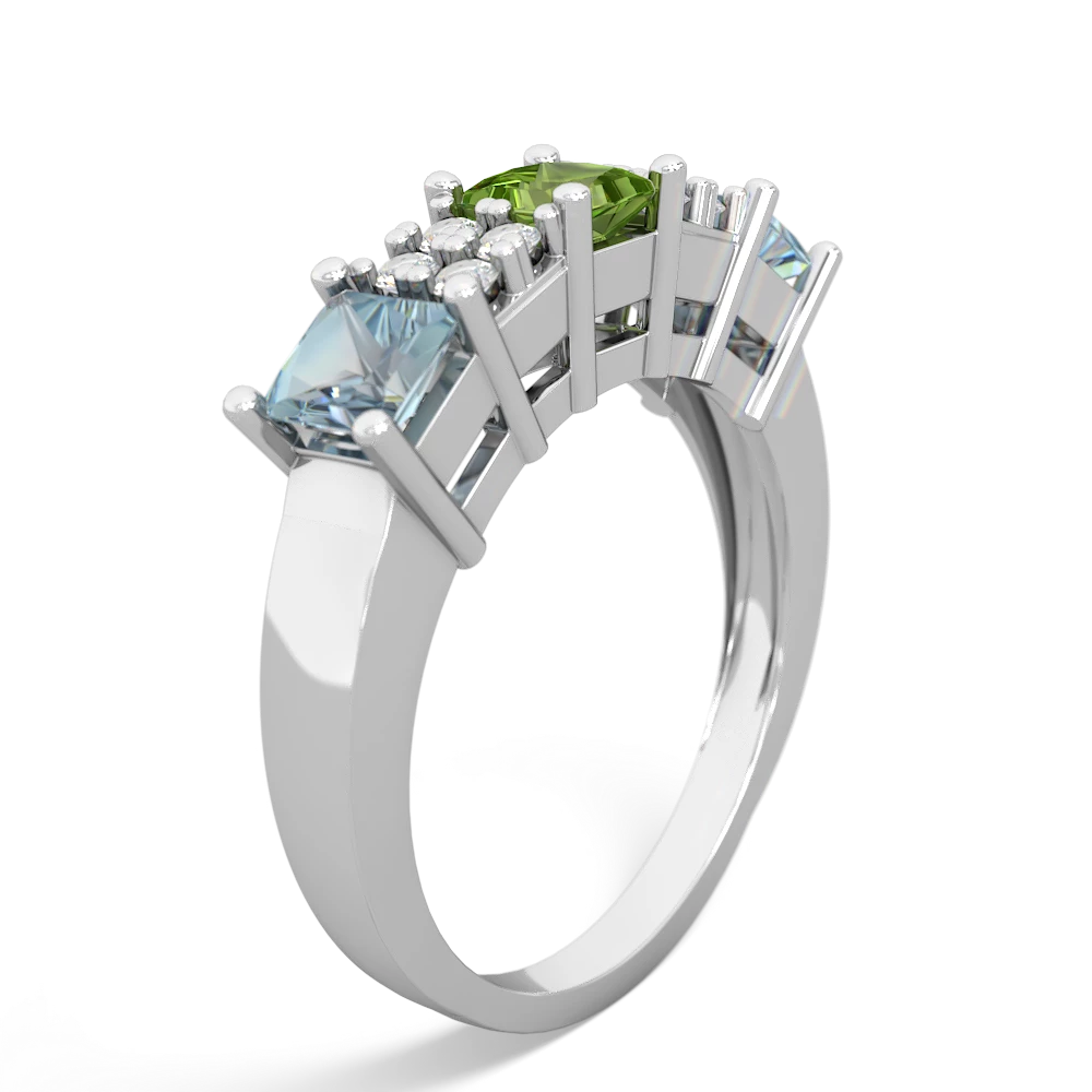 Peridot Three Stone Diamond Cluster 14K White Gold ring R2592